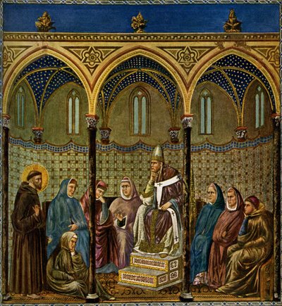 Svatý František z Assisi káže papeži Honoriovi III od Giotto di Bondone