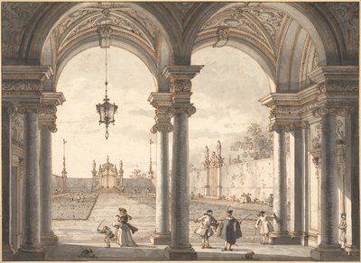 Pohled barokní kolonádou do zahrady, 1760-1768 od Giovanni Antonio Canal