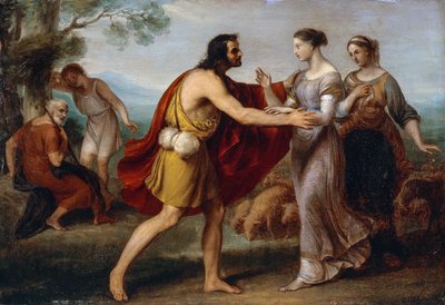 Setkání Jacoba a Rachel, Giovanni Carnovali známý jako Piccio (1804-1873), olej na mědi, 38x53 cm od Giovanni Carnovali