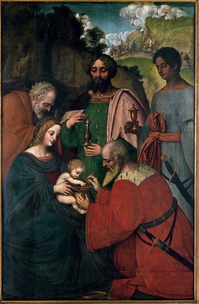 Klanění tří králů (olej na panelu od Giovanni Agostino da Lodi