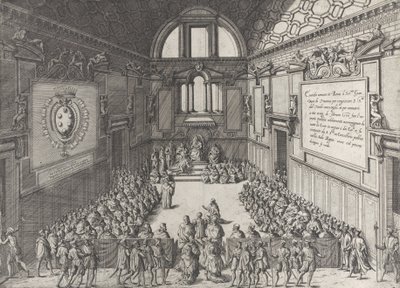 Audience pořádaná papežem Piem V. Cosimovi I., vévodovi z Toskánska, 1575-99. od Giovanni Ambrogio Brambilla