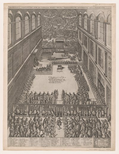 Zrcadlo římské velkoleposti: Papežské shromáždění v Sixtinské kapli, Michelangelův L..., 1582. od Giovanni Ambrogio Brambilla