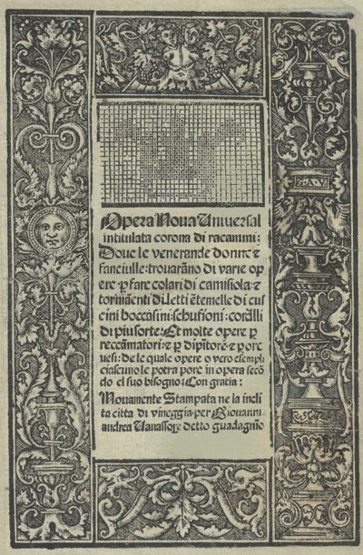 Opera Nova Universali s názvem Corona di racammi, titulní strana recto, [1530]. od Giovanni Andrea Vavassore