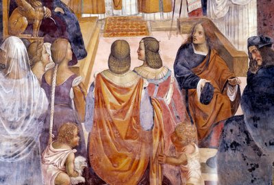 Benedikt exkomunikoval dvě jeptišky a po jejich smrti je zprostil rozhřešení Detail Klášterní freska od Antonia Bazzi dit il Sodoma (1477 - 1549) vyprávějící o životě svatého Benedikta z Nursie (480 - 567), zakladatele řádu benediktinů 1503 - 1508 Abbey of od Giovanni Antonio Bazzi Sodoma
