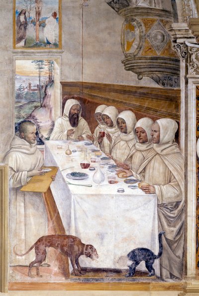 Benedikt dostává mouku v hojnosti a krmí mnichy od Giovanni Antonio Bazzi Sodoma