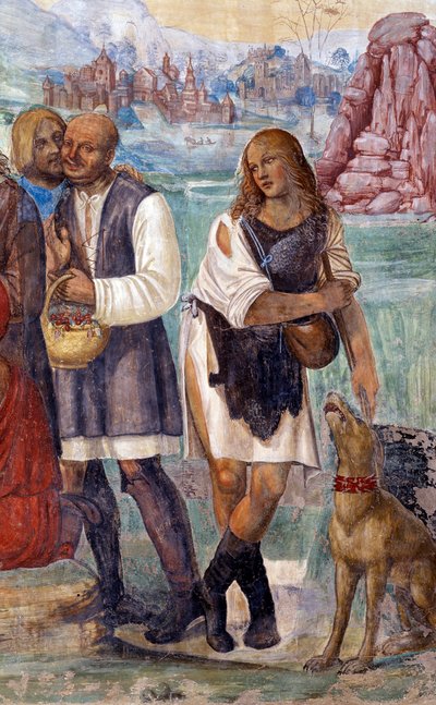 Jak Benedikt učí svaté nauce rolníky, kteří ho navštěvují Detailní freska kláštera realizovaná Antoniem Bazzi dit il Sodoma (1477 - 1549) vyprávějící o životě svatého Benedikta z Nursie (480 - 567), zakladatele řádu benediktinů 1503 - od Giovanni Antonio Bazzi Sodoma