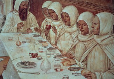 Svatý Benedikt získal dostatek mouky a nakrmil mnichy, detail ze života svatého Benedikta od Giovanni Antonio Bazzi Sodoma