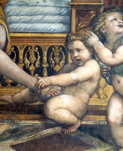 Sala delle Nozze di Alessandro e Rossana Síň svatby Alexandra Velikého 356-323 př. nl a Roxanne detail putta táhnoucího Roxannovu nohu, c.1513 detail fresky z 107228 od Giovanni Antonio Bazzi Sodoma