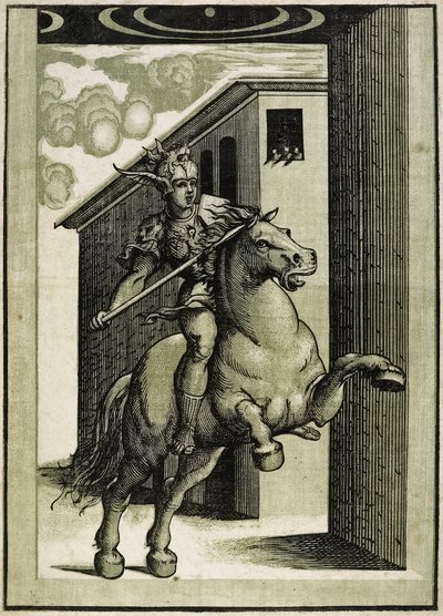 Marcus Curtius, kolem 1540 (šerosvit ze 3 bloků) od Giovanni Antonio Pordenone
