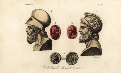 Busty a drahokamy athénských politiků Miltiada mladšího 1,2, Themistoklesa 3,4 a krále Pyrrhuse I 5 od Giovanni Antonio Sasso
