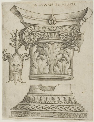 Architektonické detaily: Základna, Kapitál a Maska od Giovanni Antonio da Brescia