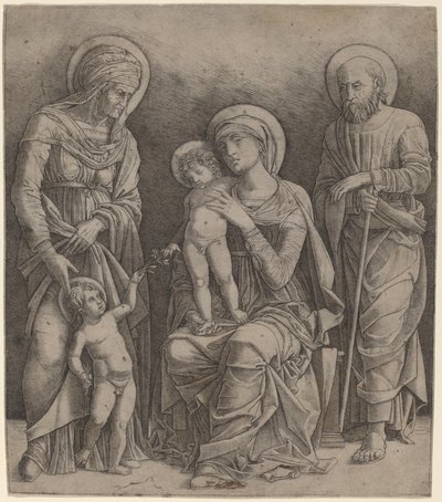 Svatá rodina se svatou Alžbětou a Svatým Janem od Giovanni Antonio da Brescia, after Andrea Mantegna
