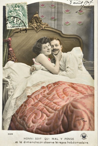 Pohlednice: Honni be qui mal myslel y / neděle odpočinek týdně - datum 1907 od Phillipe de Marlier
