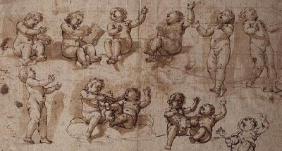 Studie Putti (pero, inkoust, mytí a křída) od Giovanni Baglione