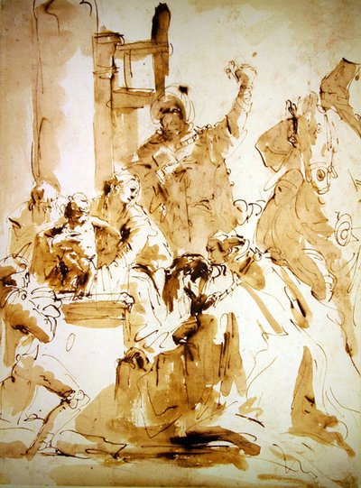 Klanění tří králů (pero a hnědý inkoust a mytí na papíře) od Giovanni Battista Tiepolo