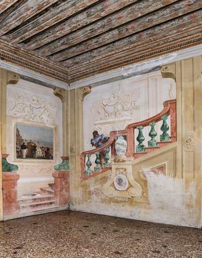 Ubytování pro hosty, pokoj karnevalových scén: „Moorský sluha na falešném schodišti“ od Giovanni Battista Tiepolo