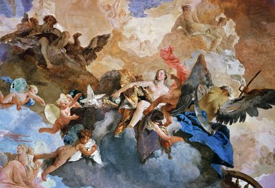 Kronosův únos Venuše, detail kurzu Slunečního vozu, freska Giambattista Tiepolo (1696-1770), Tapestry Gallery, Palazzo Clerici, Milán, Lombardie, Itálie od Giovanni Battista Tiepolo