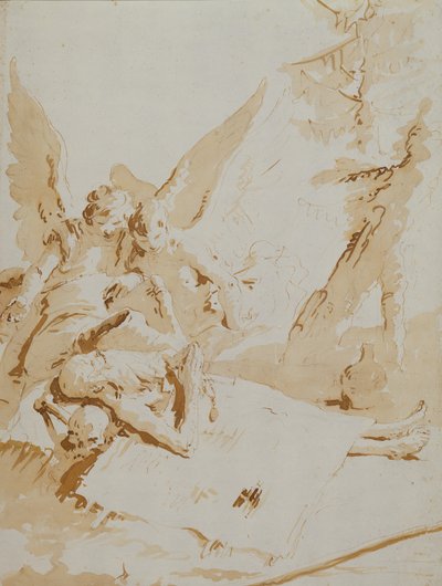 Smrt svatého Onofria (křída, pero, tuš a wash) od Giovanni Battista (1696-1770) Tiepolo