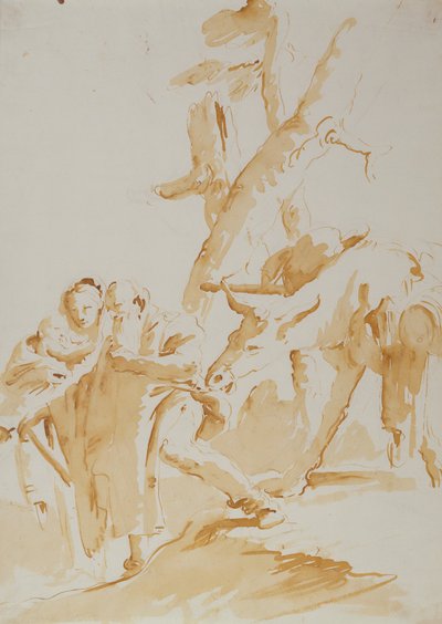 Útěk do Egypta (křída, pero, tuš a wash) od Giovanni Battista (1696-1770) Tiepolo