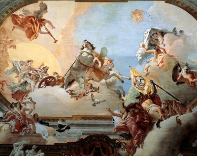 Alegorie vytvořená pro sňatek Lodovica Rezzonica a urozené benátské Faustiny Savorgnanové v roce 1758, Giambattista Tiepolo (1696-1770), freska, Ca 