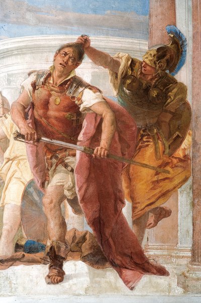 Detail Minervy, která brání Achilleovi před zabitím Agamemnona, z komnaty Iliady v Palazzině od Giovanni Battista Tiepolo