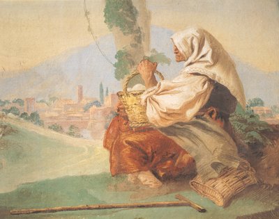Krajina má rolníka Sedí starý muž, hlavu má zakrytou krvavým mužem, který si skrývá tvář od Giovanni Battista Tiepolo