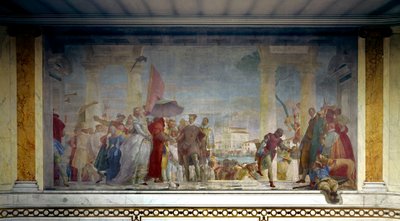 Francouzský král Jindřich III. (1551-1589) obdržel v Benátkách Federico Contarini v roce 1574 u vchodu do vily Mira. Obraz Giovanni Tiepolo (1696-1770) od Giovanni Battista Tiepolo
