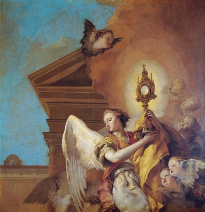 Vidění svatého Pascuala Bailóna, detail anděla nositele eucharistie od Giovanni Battista Tiepolo
