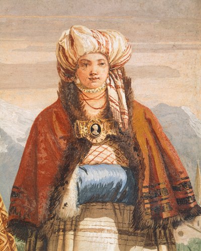 Zimní procházka, Giambattista Tiepolo (1696-1770), freska, detail, Gotický pokoj, Host Quarters of Villa Valmarana ai Nani, Vicenza, Itálie od Giovanni Battista Tiepolo