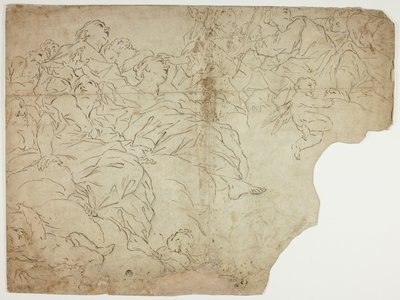 Svatí aneb alegorické postavy a putti na oblacích od Giovanni Battista Beinaschi
