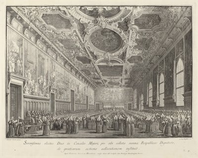 Dóže se vrací díky v Sala del Consiglio Maggior, 17631766. od Giovanni Battista Brostoloni