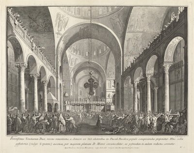 Nově zvolený dóže představený lidem v San Marco od Giovanni Battista Brustolon after Canaletto