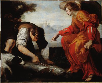 Tobie Meets the Archangel Raphael (Tobias Meets the Archangel Raphael) Obraz Giovanni Battista Carlone (1592-1677) Genes ze 17. století, Musei di Strada Nuova (ex Palazzo Bianco) od Giovanni Battista Carlone