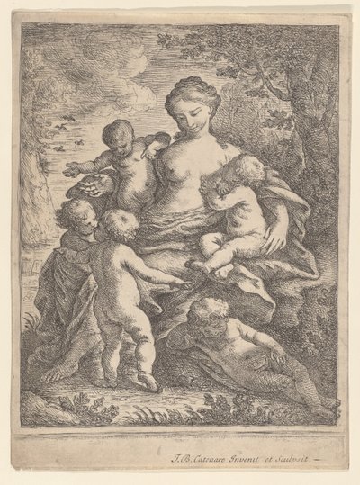 Charita, usazená v krajině obklopená pěti nahými dětmi, 1692-1727. od Giovanni Battista Catenaro