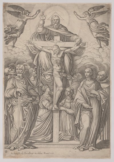 Trojice s ukřižováním uprostřed a svatými po obou stranách, 1586. od Giovanni Battista Cavalieri