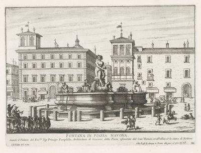 Fontana del Moro na náměstí Piazza Navona te Rome Fontána na náměstí Piazza Navona (název na objektu) Fontány Říma (název série) Fonteinen van Rome (název série) od Giovanni Battista Falda