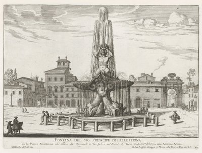 Fontána Triton na náměstí Piazza Barberini v Římě Fontána Mr. Prencipe di Pallestrina (název na objektu) Fontány Říma (název série) Fonteinen van Rome (název série) od Giovanni Battista Falda