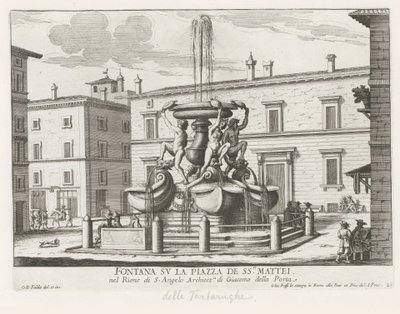 Fontána želv na náměstí Piazza Mattei te Rome Fontána na náměstí Piazza de ss.ri Mattei (název na objektu) Fontány Říma (název série) Fonteinen van Rome (název série) od Giovanni Battista Falda