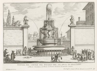 Fontein in de binnenplaats van Palazzo Taverna te Rome Fontána na nádvoří Mr. vévoda z Bracciano (titul na předmětu) Fontány Říma (název série) Fonteinen van Rome (název série) od Giovanni Battista Falda