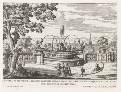 Fontein in de tuinen van de Villa Aldobrandini te Frascati Fontána Belvedere ve Frascati, postavená nad podlahou předchůdce na této straně (...) (nadpis na objektu) Fontány vil ve Frascati (název série) Fonteinen van Frascati (název série) od Giovanni Battista Falda