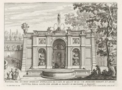 Fontein in de tuinen van de Villa Aldobrandini te Frascati Fontána ve druhém vchodu zdvojená ze stran (...) (nadpis na objektu) Fontány vil ve Frascati (název série) Fonteinen van Frascati (název série) od Giovanni Battista Falda