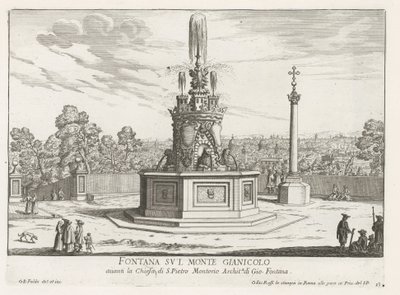 Fontein na Piazza San Pietro in Montorio op de Janiculumberg te Rome Fontána na hoře Gianicolo (název na objektu) Fontány Říma (název série) Fonteinen van Rome (název série) od Giovanni Battista Falda