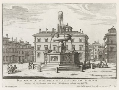 Fontein na náměstí Piazza Santa Maria v Trastevere Fontána na náměstí baziliky S. Maria in Trastevere (název na objektu) Fontány Říma (název série) Fonteinen van Rome (název série) od Giovanni Battista Falda