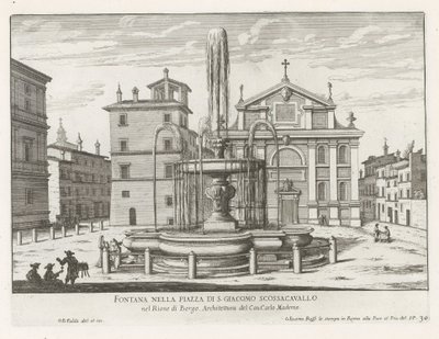 Fontein na náměstí Piazza Scossacavalli te Řím Fontána na náměstí Piazza di S. Giacomo Scossacavallo (název na objektu) Fontány Říma (název série) Fonteinen van Rome (název série) od Giovanni Battista Falda