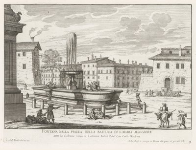 Fontein na náměstí Piazza di Santa Maria Maggiore te Rome Fontána na náměstí baziliky S. Maria Maggiore (název na objektu) Fontány Říma (název série) Fonteinen van Rome (název série) od Giovanni Battista Falda