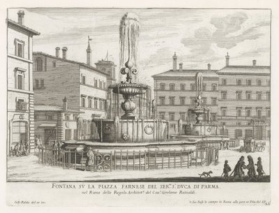 Fonteinen na Piazza Farnese te Rome Fontána na náměstí Piazza Farnese společnosti ser.mo sro Duca di Parma (název na objektu) Fontány Říma (název série) Fonteinen van Rome (název série) od Giovanni Battista Falda