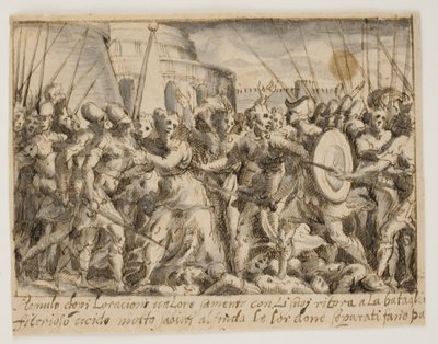 Sabinské ženy vyjednávající mír mezi Římany a Sabinkami od Giovanni Battista Fontana