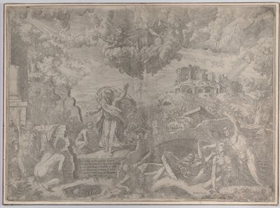 Vidění Ezechiela s mrtvými vstávajícími a oblékajícími se do těla, Bůh Otec nahoře..., 1579. od Giovanni Battista Fontana