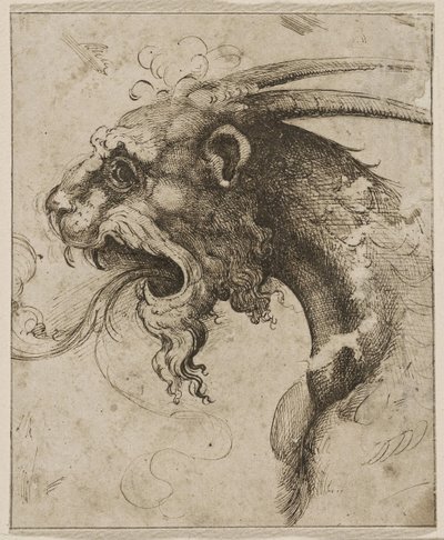 Hlava Chimera par Franco (tzv. Semolei) (pero, hnědý indický inkoust na papíře) od Giovanni Battista Franco