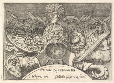 Deska 3: Trofeje římských zbraní z výzdoby nad okny ve druhém patře ..., 1656. od Giovanni Battista Galestruzzi